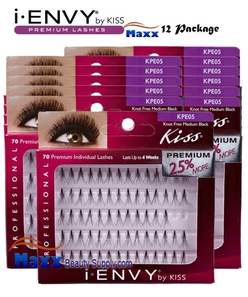 12 Package - Kiss i Envy Individual Eyelashes - KPE05 - Knot Free Medium Black